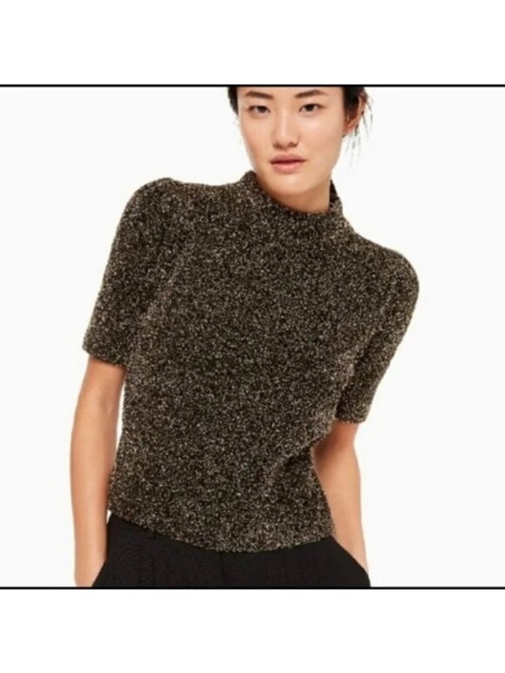 Kate Spade Dashing Beauty Black Gold Metallic Textured Sweater Size Medium NWOT